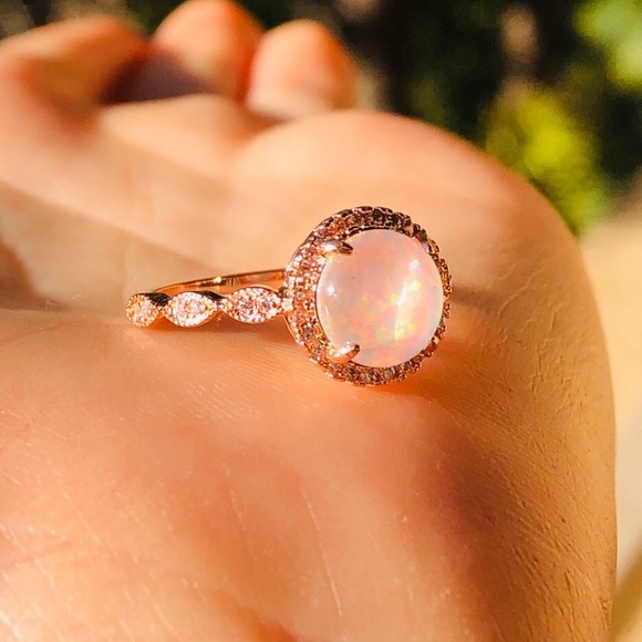 Round Fire Opal Rose Gold Ring - Picture 2 of 8